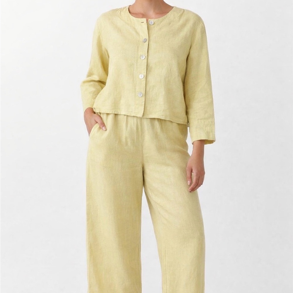 Flax butter Yellow costal Wide Leg Pants & Shirt Set Lagonlook oversized small